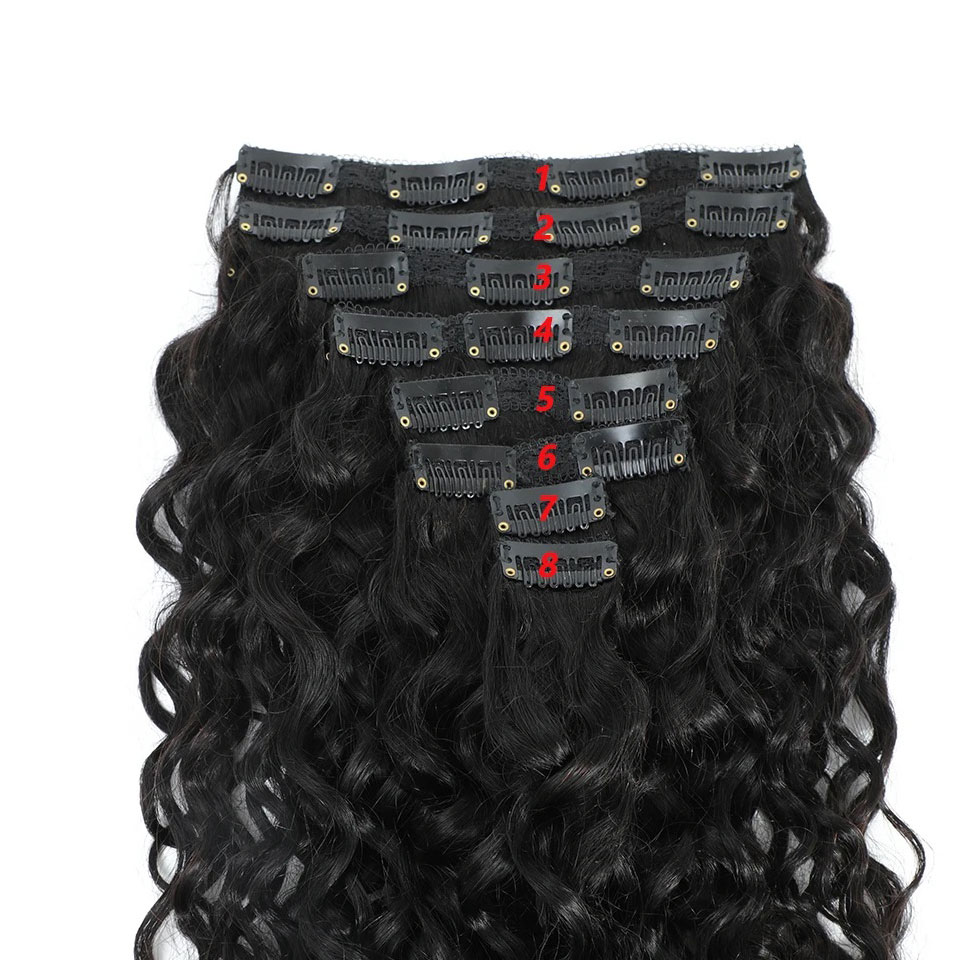 8-24 Inches Water Wave Curly C - Seamless Clip In Hair Extensions Human Hair ulasan dan harga