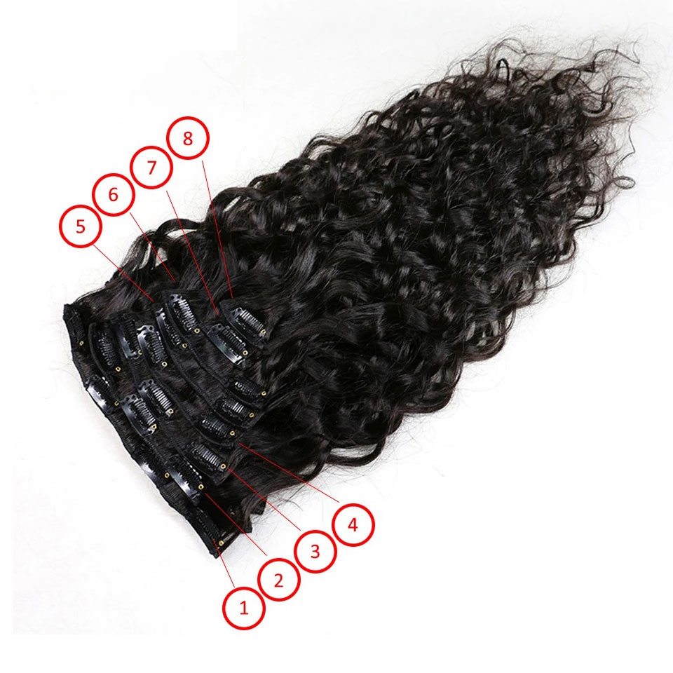 8-24 Inches Water Wave Curly C - Seamless Clip In Hair Extensions Human Hair ulasan dan harga