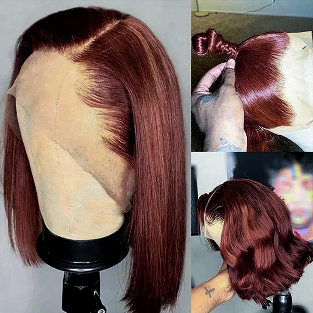 Reddish Brown Wig Short Lace F - Pre Parted 13X4 Lace Front Bob Wig ulasan dan harga
