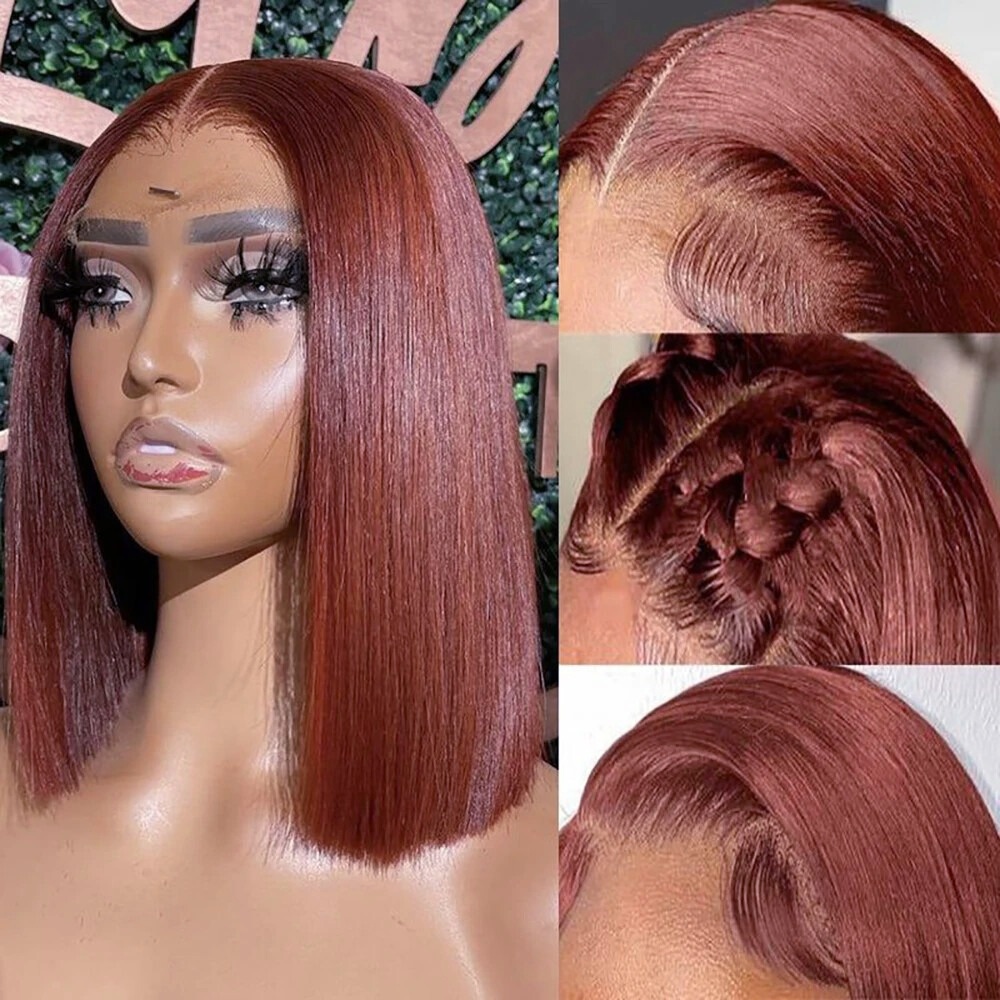 Reddish Brown Wig Short Lace F - Pre Parted 13X4 Lace Front Bob Wig ulasan dan harga