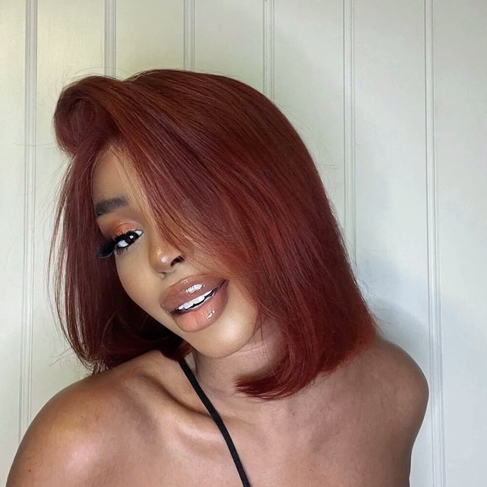 Reddish Brown Wig Short Lace F - Pre Parted 13X4 Lace Front Bob Wig ulasan dan harga